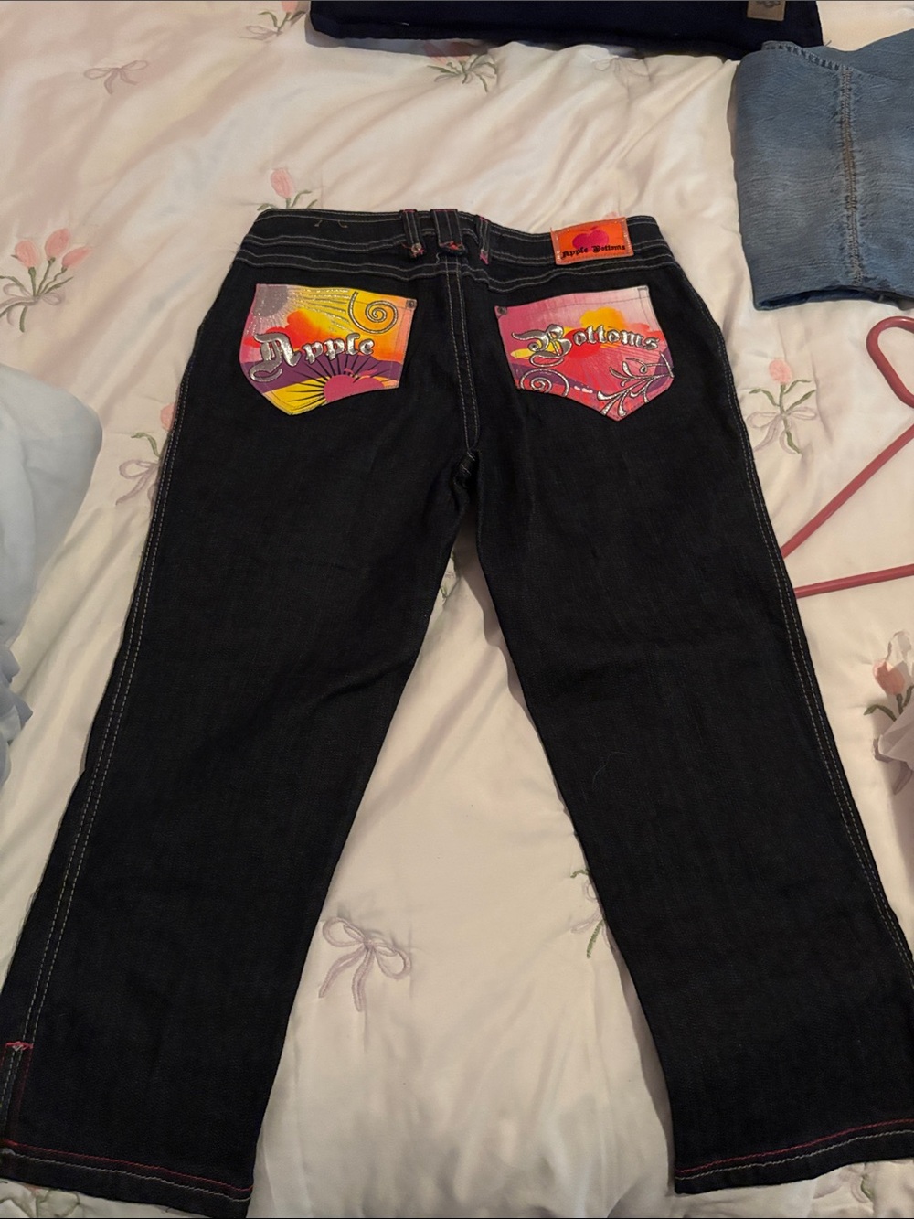 Apple Bottoms Black Jeans with Colorful Pocket Art